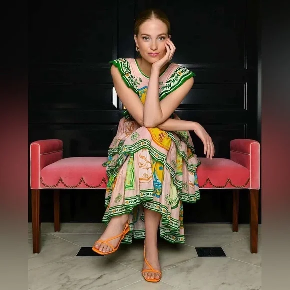 ALEMAIS PORCELAIN FRILL MIDI DRESS - Picture 2 of 12